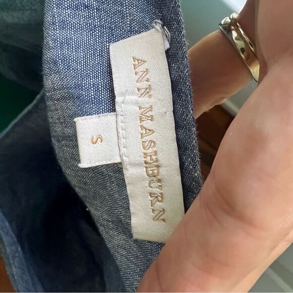 Ann Mashburn Blue Linen Cotton Chambray Blouse Size Small Tie Sleeves - Picture 3 of 7